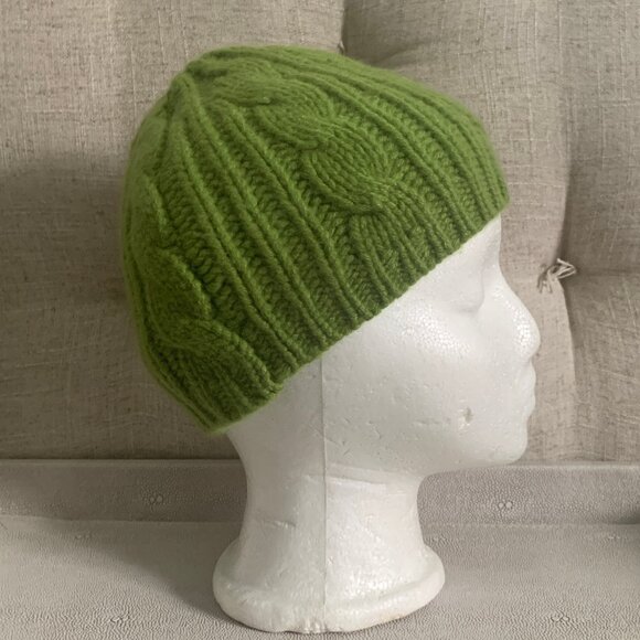 Banana Republic thick Aran cable knit Cashmere Toque / Beanie green NWT - Picture 2 of 6